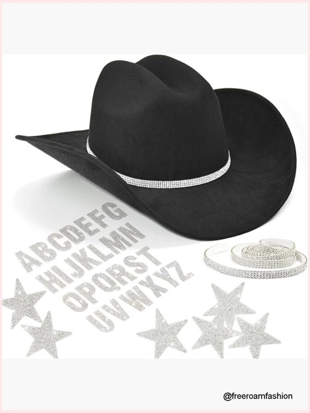 Custom Rhinestone Cowgirl Felt Hat with Patches DIY Western Party